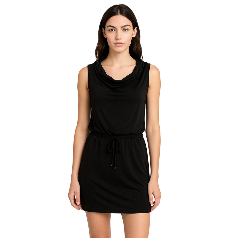 Harve Benard Black Cowl Neck Dress with Cinch Tie Waist Medium
